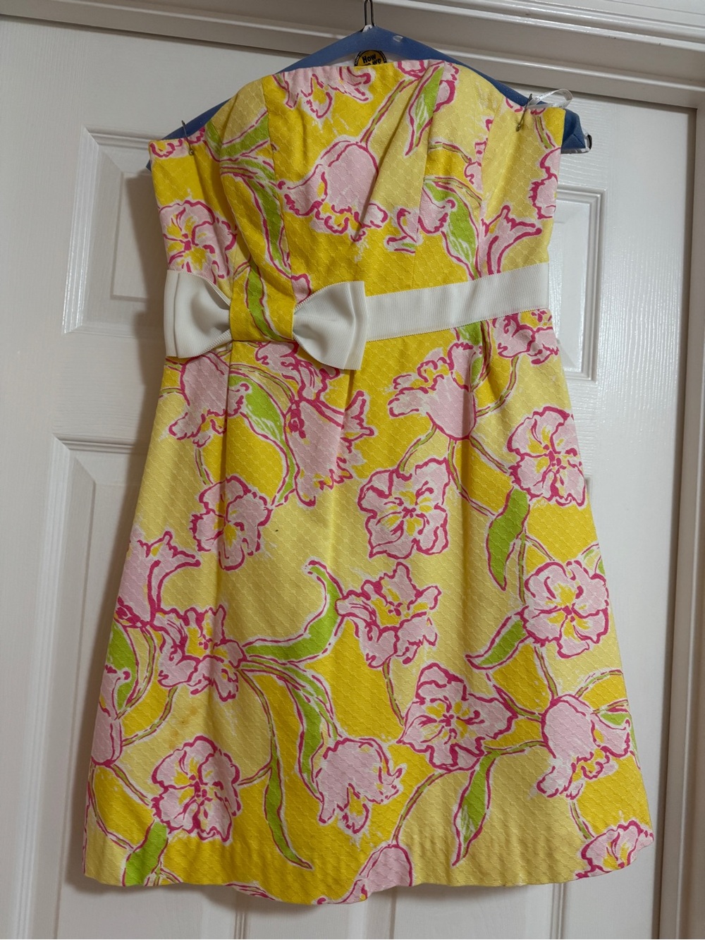 Lilly Pulitzer Yellow Floral Strapless Dress with White Bow